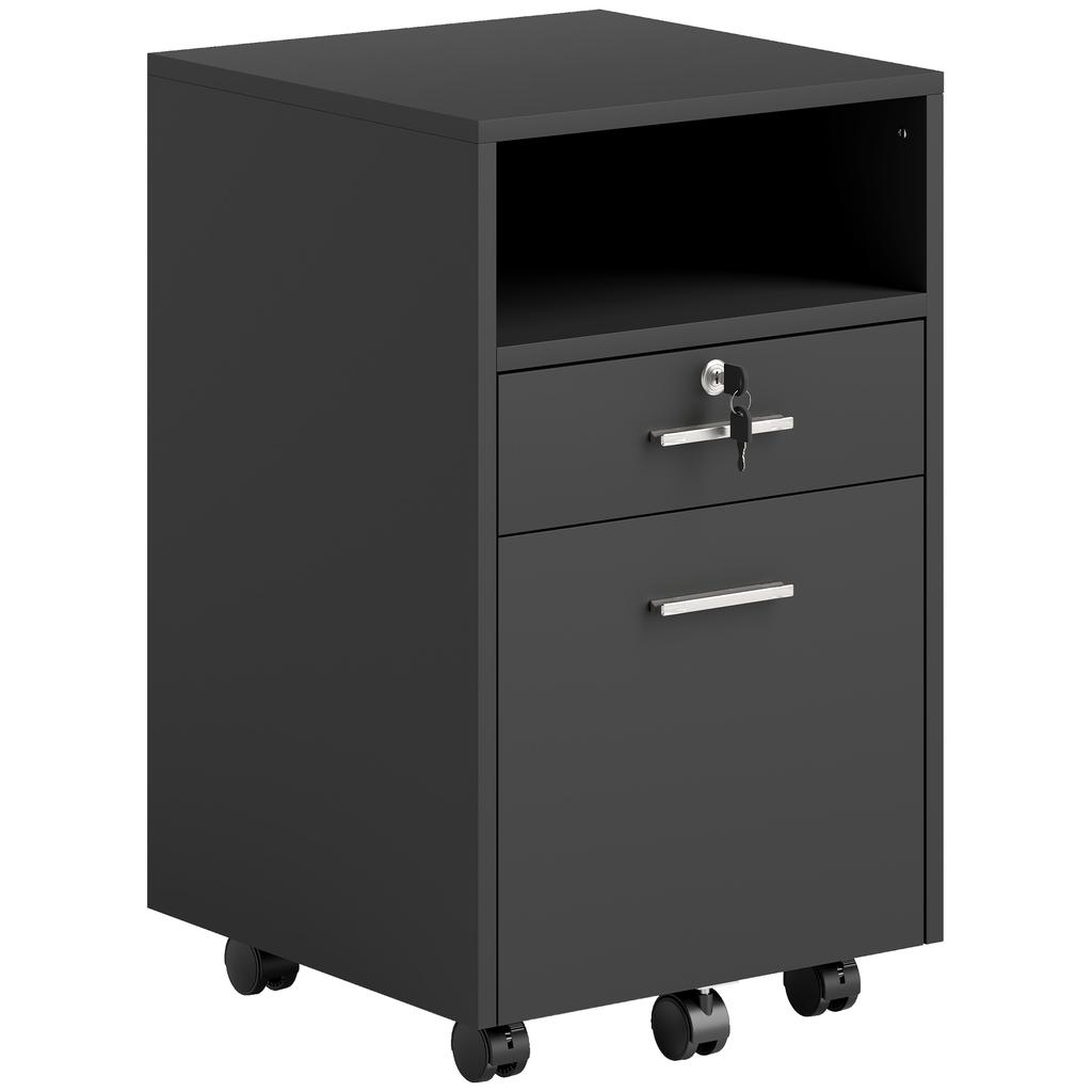 Lockable Two-Drawer Filing Cabinet, with Wheels - Black
