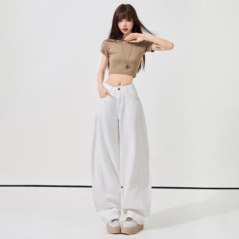 Women's Super Soft White Linen Cropped Wide-Leg Jeans - 2026 Spring/Summer Collection