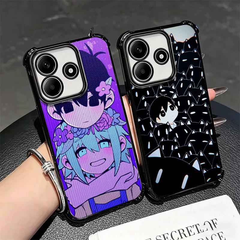 O-Omori Cartoon Game Plating Phone Case For Xiaomi Redmi Note 14 15 Pro Plus 13 12 11 11S 11T 10 9S 9 5G Anti-Fall Airabag Cover