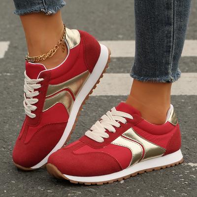 Fashion Autumn Fashion Lace Up Sneakers Women Flat Casual Comfortable Walking Shoes Woman Lightweight Non Slip Red Sneakers Plus Size 43