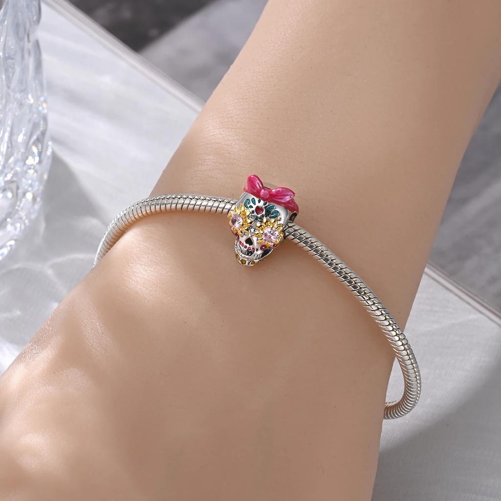 Copper Luminous Hip-Hop Black Skull Charm Pendant Beads Fit Original Bracelet For Women Valentine Day Jewelry Gifts