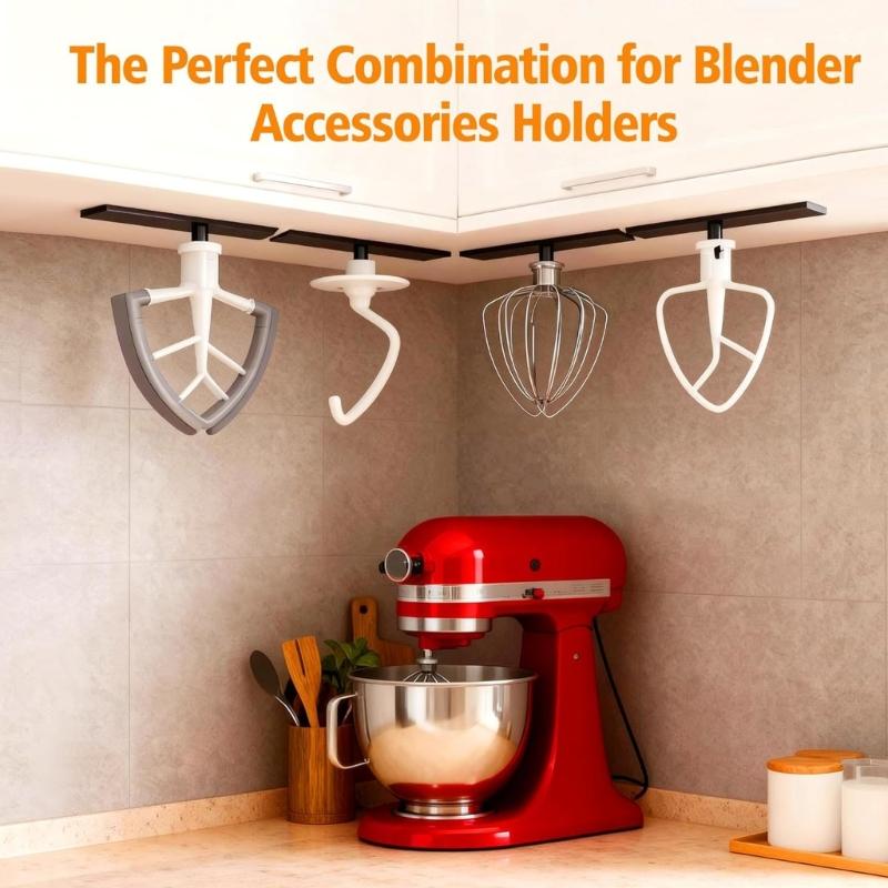 Pack of 4 Space Saving Blender Accessory Holder Plastic Hooks Organize Mixer Attachments and Utensils Plastic Texture