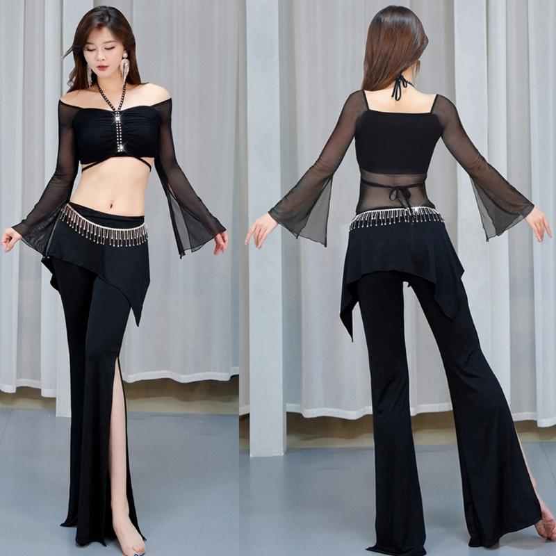 Professional Belly Dance Costume Set With Crop Tops Pants And And Hip Scarf For Stage Performances And Practice