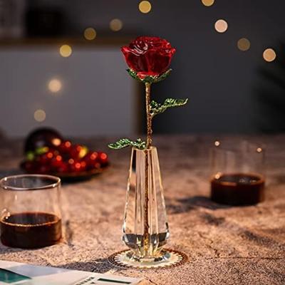 Glasrose Kristallgeschenke für Frauen, Ewigkeitsblume Ewige Rose mit Grünen Blättern Valentinstag Hochzeit Geburtstag Romantisches Geschenk(Ohne Kristallvase)