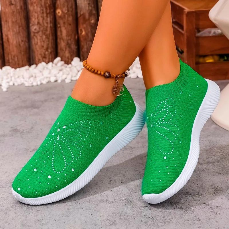 

Fashion 2025 Fashion Ladies Shoes Slip-on Women s Vulcanize Shoes New Crystal Casual Plus Size Light Comfortable Breathable Sneakers 36 зелёный
