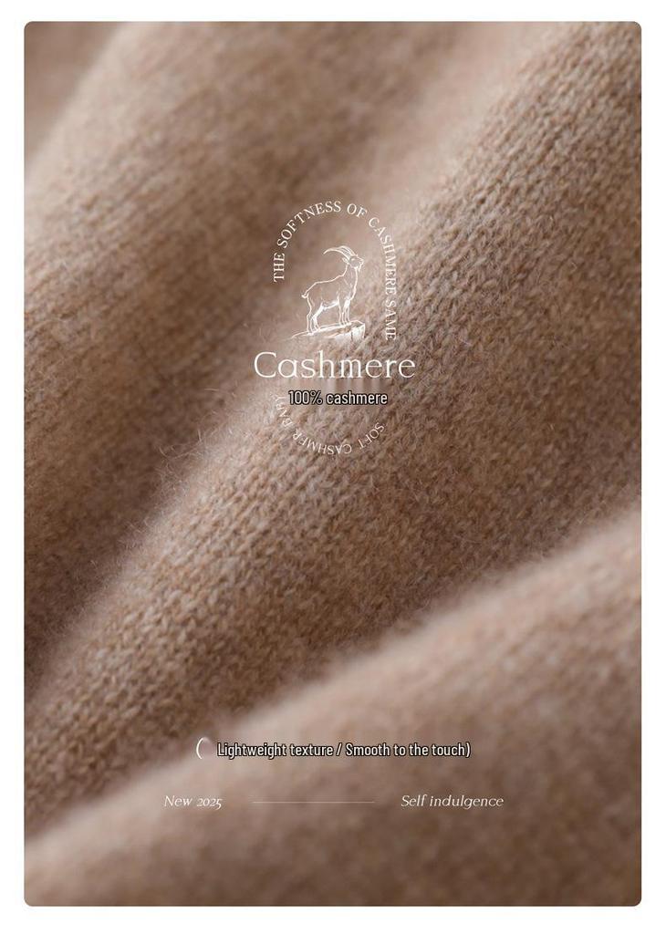 Women's Pure Cashmere Knit Pullover - Simple, Versatile Solid Color, Round Neck, Soft and Slimming Base Layer.