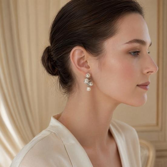 1 Pair Faux Pearls Dangle Earrings for Women, Gold Plated Grape Cluster Drop Earrings, Prom Wedding Bridal Jewelry