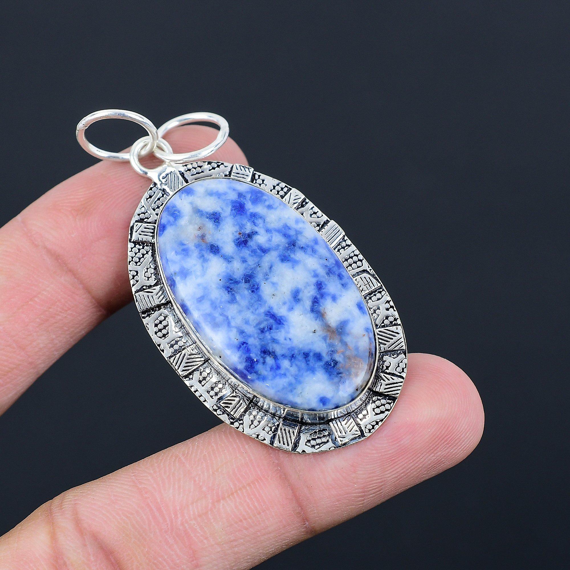 Daughters Day Deal Oval Sodalite Gemstone 925 Sterling Silver Pendant Jewelry