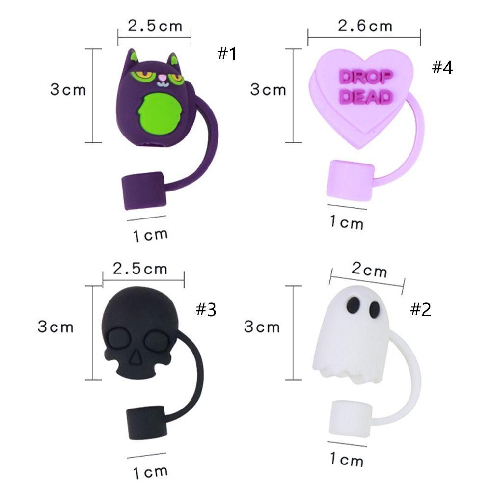 8mm Halloween Cat Straw Cover Cute Ghost Skull Heart Drinking Straw Covers Reusable Cartoon Drinking Dust Plugs Halloween Gifts