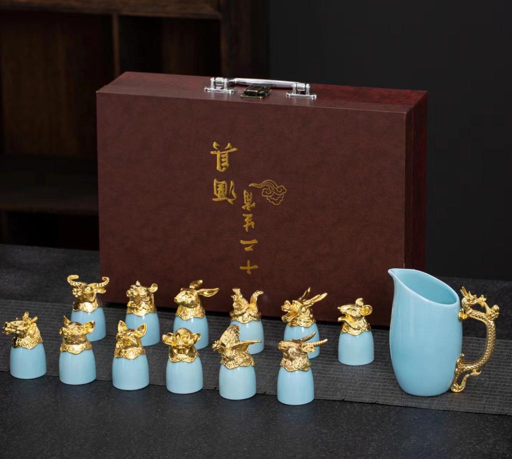 Chinese Zodiac High-end Ceramic Wine Set White Wine Cup Divider Gift Box Home Bar Set Accessories
