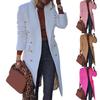 Wool Coat Slim Fit Solid Color Autumn Winter Turn-Down Collar Women Overcoat