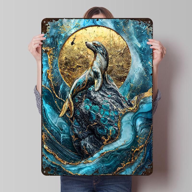 Golden Majesty of the Waves Printed Posters Customizable Wall Art Retro Vintage Metal Tin Signs for Home Room Setup Decorations