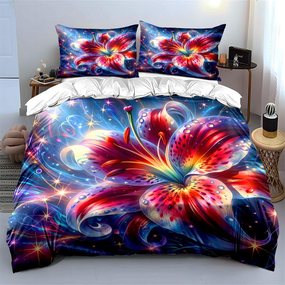 Vivid Floral Cosmic Design Suite  Kid'S And Adults' Bedroom Decor, Exquisite Three-Piece Bedding Set Gift