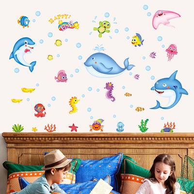 Removable Cartoon Underwater World Wall Stickers for Bedroom Living Room Kindergarten Kids Room Home Decor