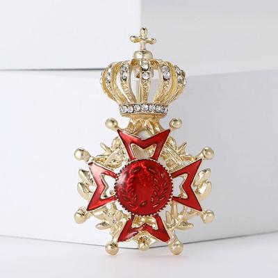 Fashion Alloy Enamel Crown Medal Brooch High-End Creative Women'S Suit Cardigan Corsage Jewelry Pin