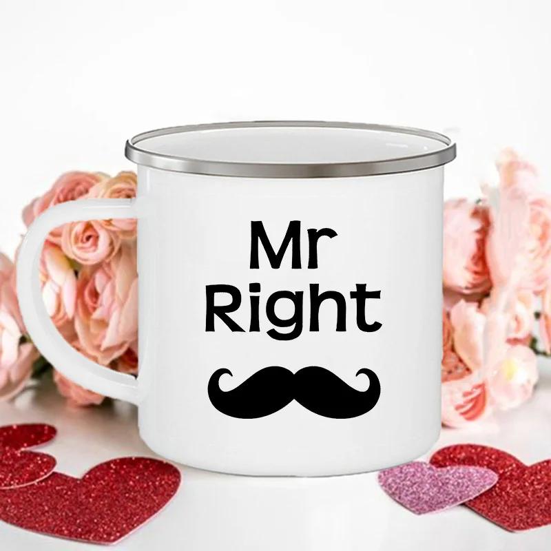 King Queen Print Couples Cups Creative Enamel Mug Outdoor Travel Camping Bonfire Coffee Water Cup Lover Mug Valentine's Day Gift