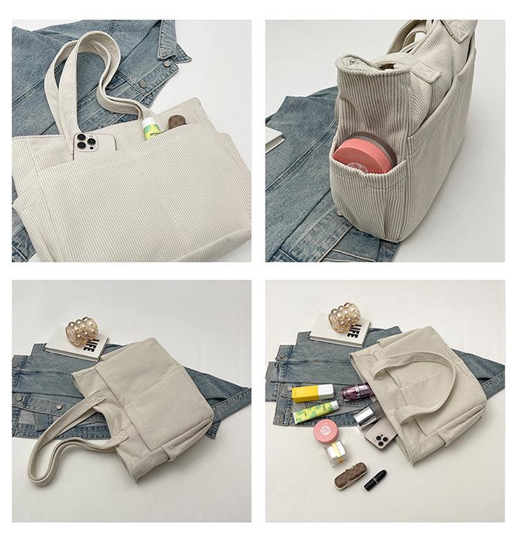 Corduroy Retro Fashion Tote - Multi-Pocket, Large Capacity Handbag.