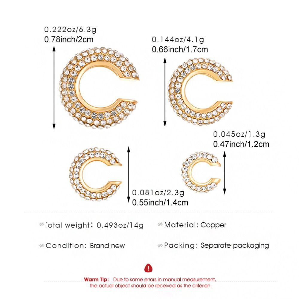Copper C Shape Ear Cuff Crystal Gold Jewelry Punk No Piercing Earrings  Women