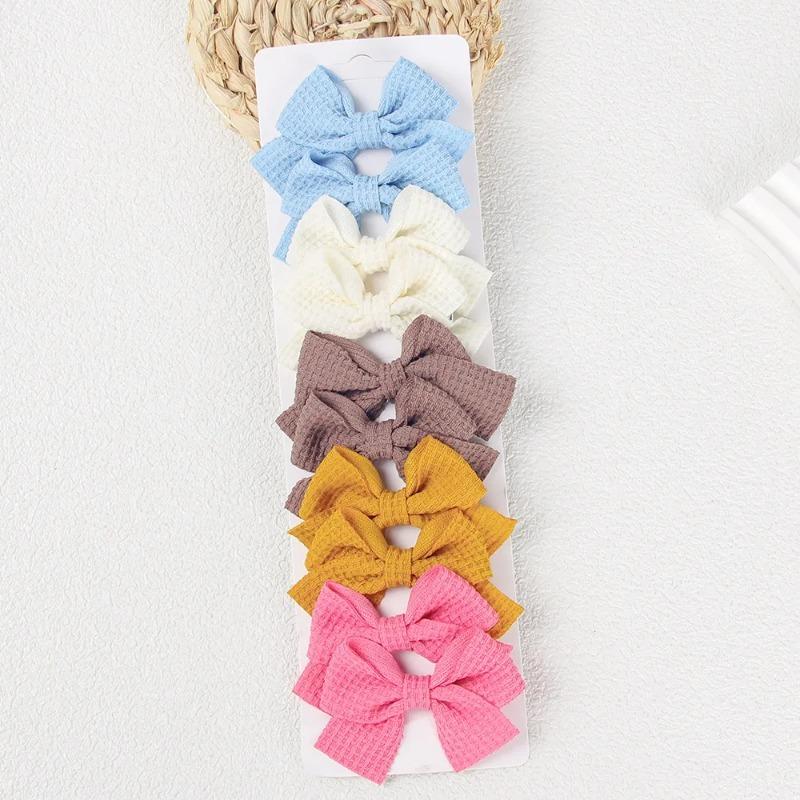 6/10Pcs Sweet Cute Solid Ribbon Bowknot Hair Clips for Baby Girls Handmade Bows Hairpins Barrettes Headwear Kids Hair Accessories