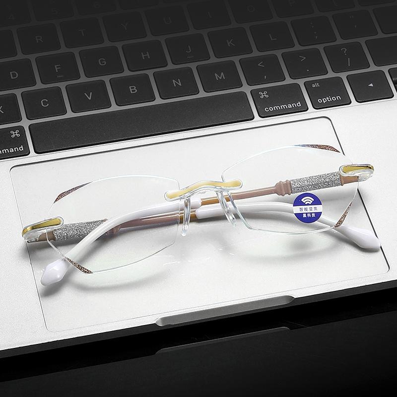 Unisex Design Ultralight Reading Eyeglasses Fashion Rimless Far Sight Hyperopia Men for Women Luxurious Trendy Diamond Cut Prescription Glasses