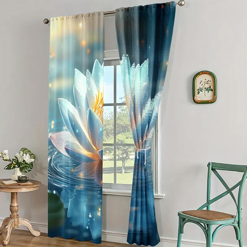 2pc,  Window Curtains Lotus Versatile Fabric,Without Electricity Wall Decor Suitable for With Rod Pockets, Translucent Polyester