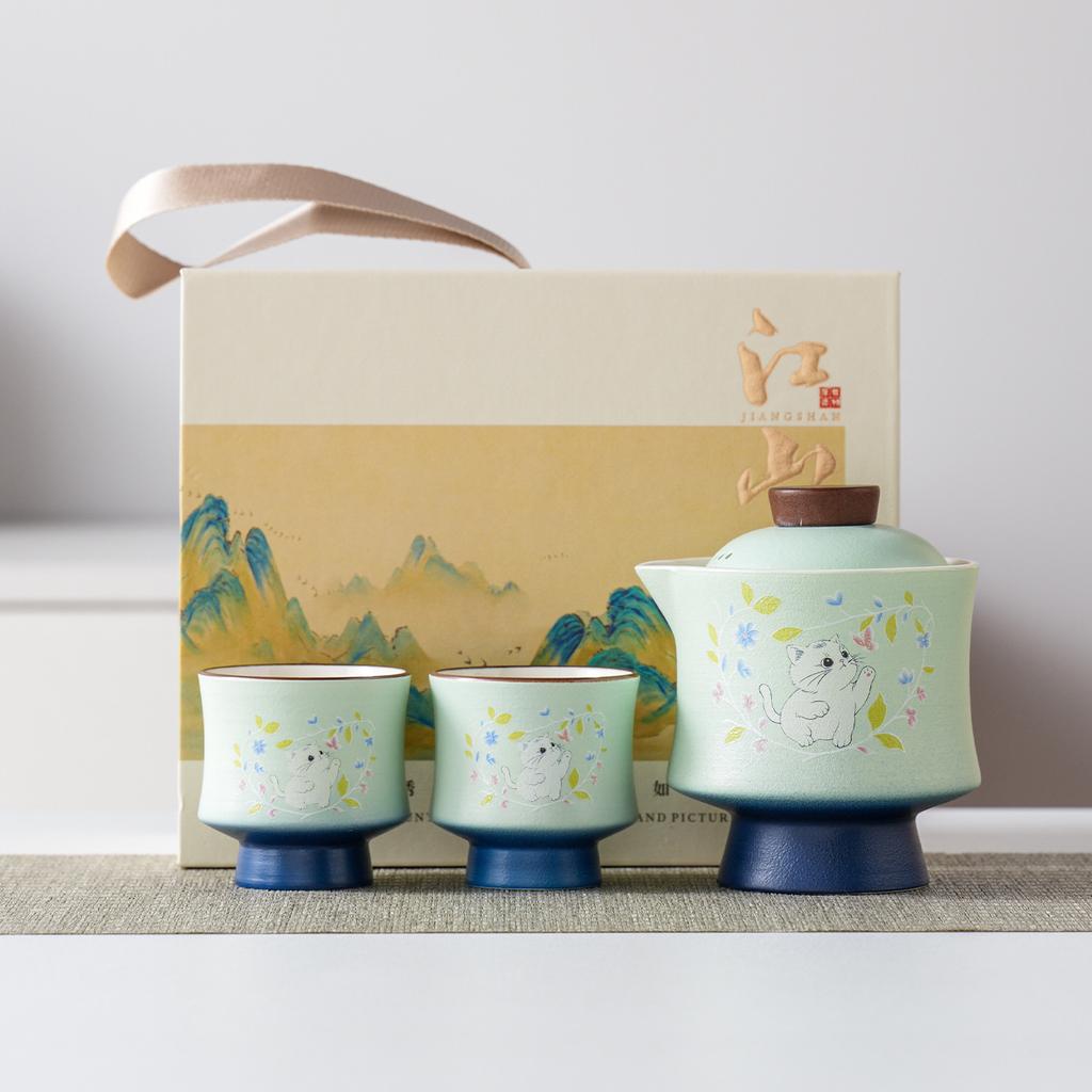 Merchandise Forbidden City Cover Bowl Kung Fu Tea Set Household High Foot Small Tea Bowl Literati Travel Tea Set Business Gift Set