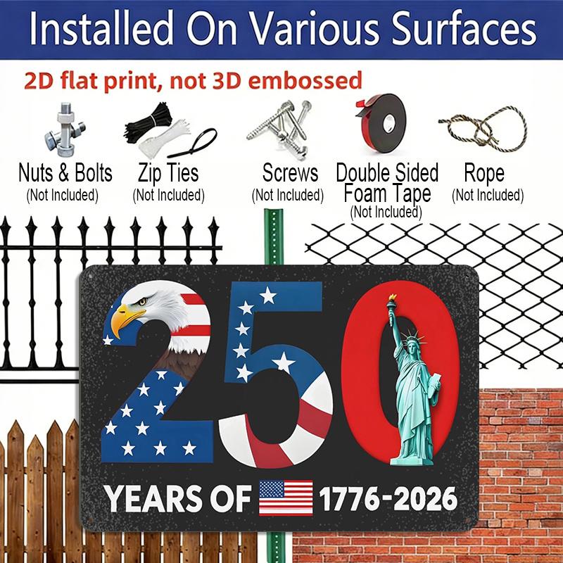 Plat 2D, 1 pièce Panneau en Aluminium 250 Ans d'Amérique 1776-2026 8x12 Pouces - Design Patriotique Aigle à Tête Blanche & Statue de la Liberté, Accent Drapeau USA, 250e Anniversaire USA