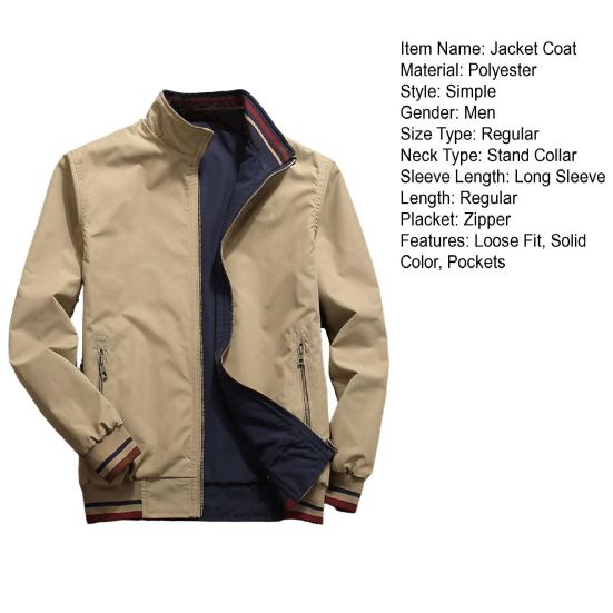 Men Jacket Elastic Cuffs Stand Collar Long Sleeve Patchwork Color Reversible Jacket Coat with