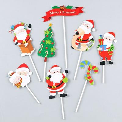 Creative Paper Cake Topper Merry Christmas Snowflake Santa Claus Cupcake Toppers New Year Birthday Party Decor