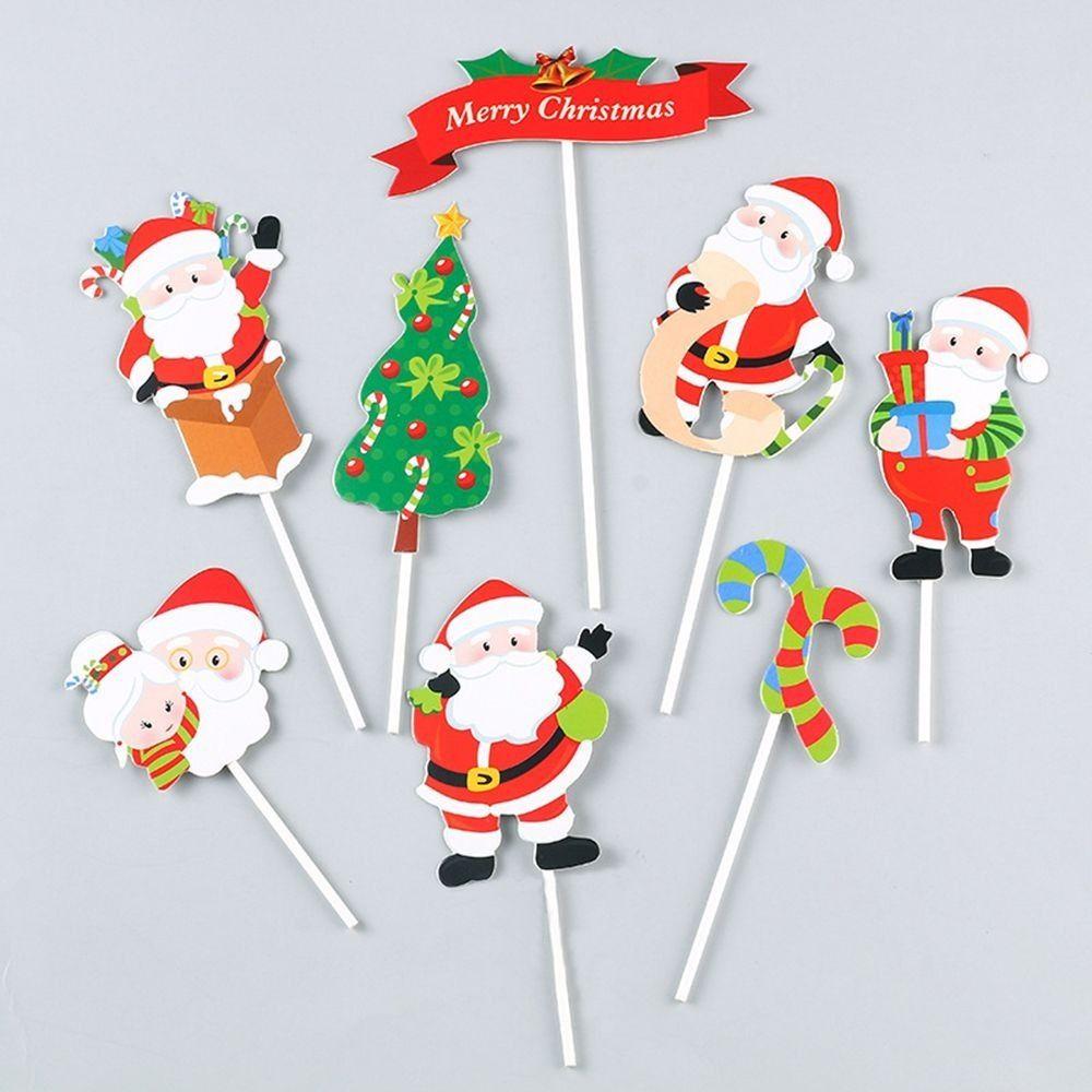 Creative Paper Cake Topper Merry Christmas Snowflake Santa Claus Christmas Cake Decor New Year Cupcake Toppers