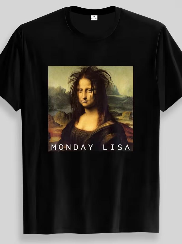 Funny Monday Lisa Mona Lisa Parody Graphic Tshirt Unisex Unisex Sarcastic Art Print Teecasual Summer Streetwear Top