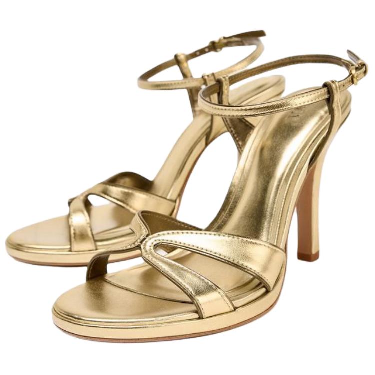 Zara Pu Fashion Open-Back One-Strap Sandals 9Cm Women Sandals Gold 1327610091