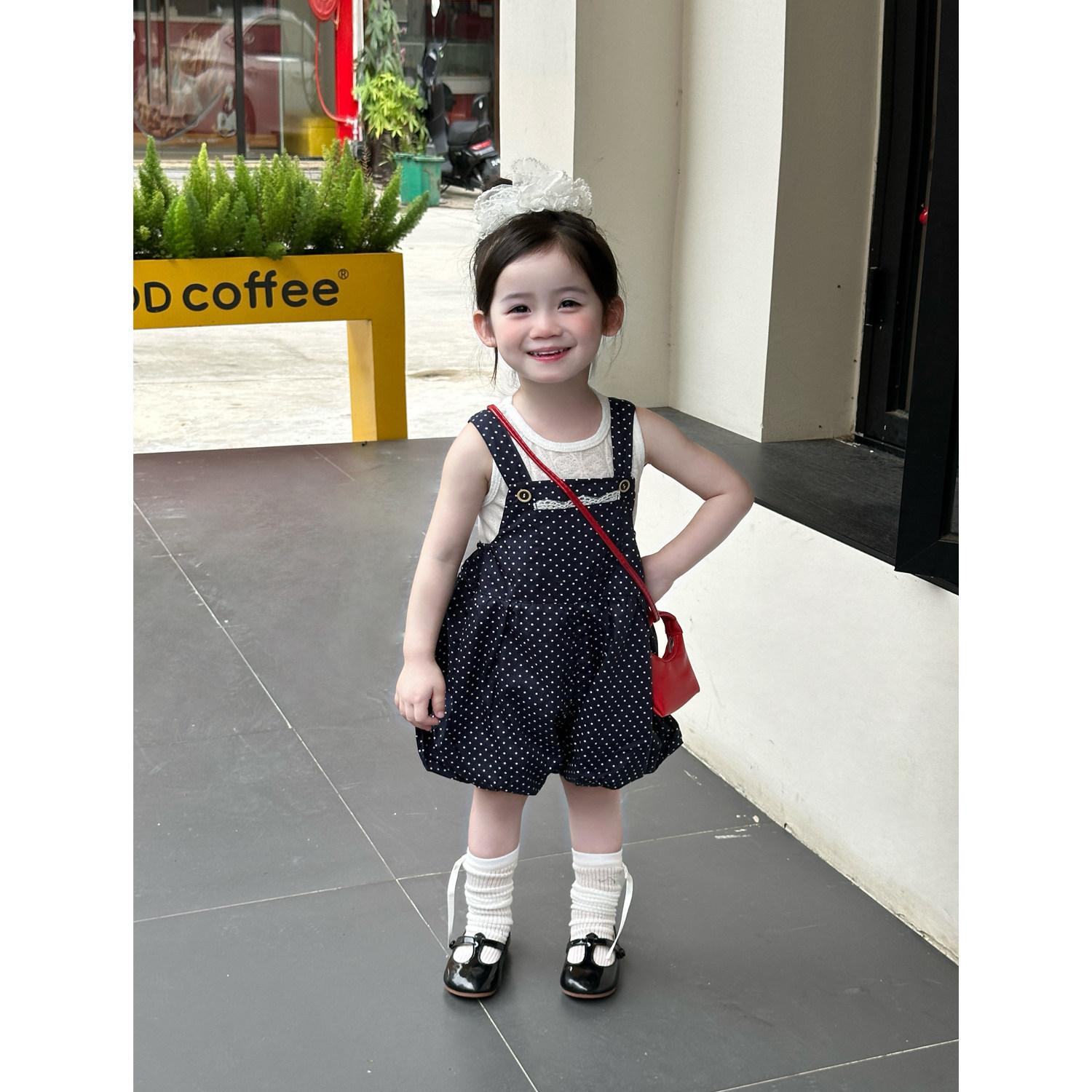 Girls Summer Polka Dot Vest And Bloomer Shorts Set Thin Baby Casual Two Piece Outfit 80