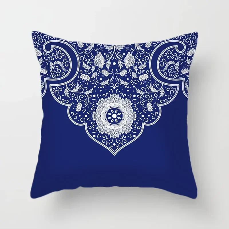 40/45/50/60Cm Blue Geometric Floral Printed Pillow Case Soft Cushion Cover For Home Sofa Car Bedroom Pillow Covers