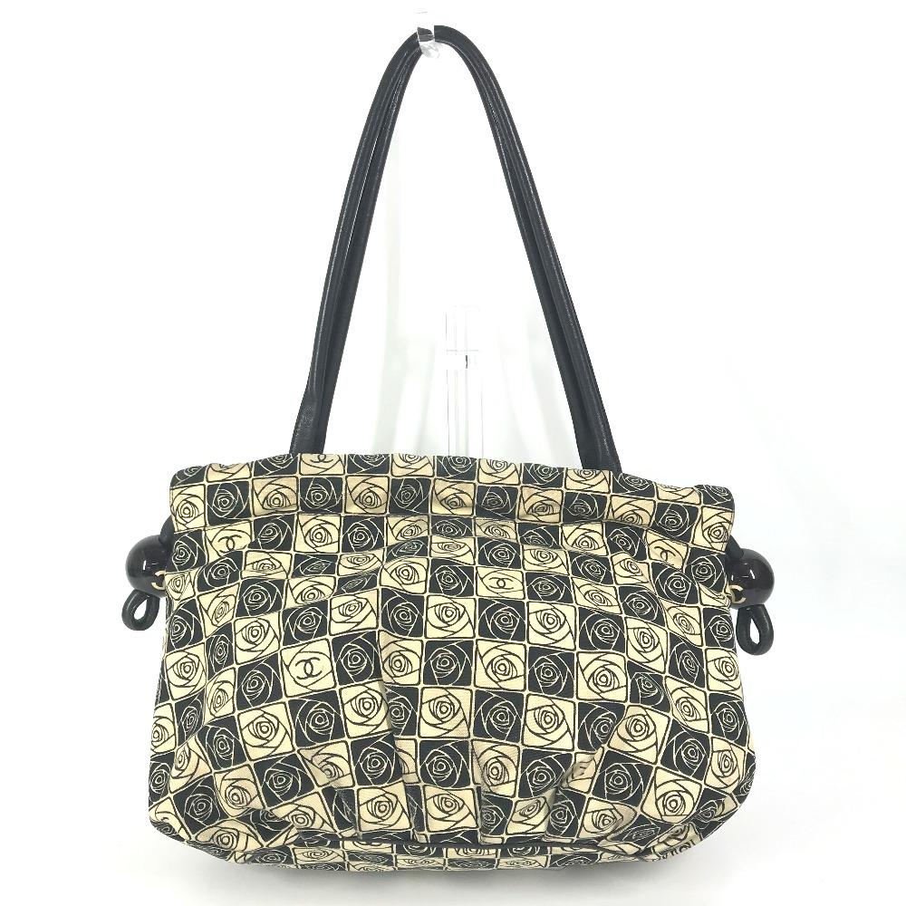 CHANEL Coco ball Camellia CC CC Mark Shoulder Bag Tote Bag Canvas Black/White