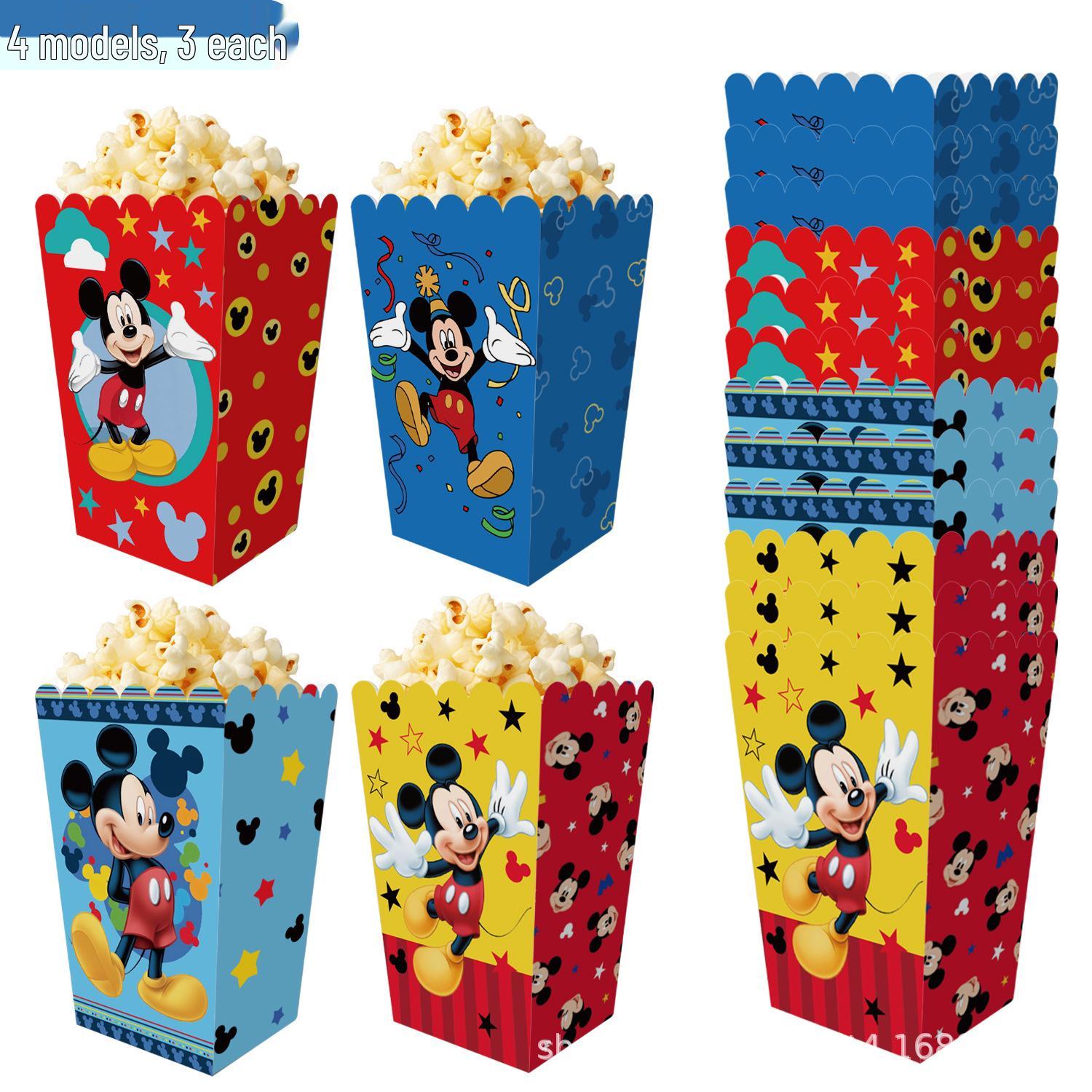 Mickey Mouse Popcorn Bucket & Snack Box: Chicken Popcorn, Candy, French Fries Packaging.