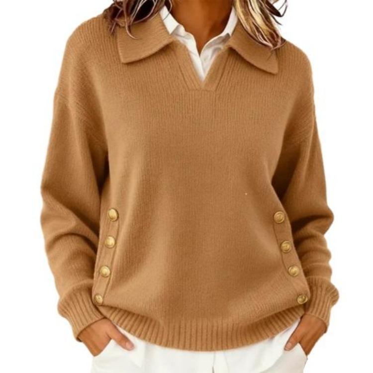 

Winter Autumn Women Pullover Sweater Lapel Button Knit Tops Long Sleeve Loose Fit Solid Color with Pockets 2XL хакі