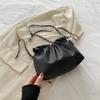 French Women's Crossbody Bag Fashion Shoulder Bucket Bag Pure Colour Leisure Large Capacity Women's Bag Chain Decoration PU