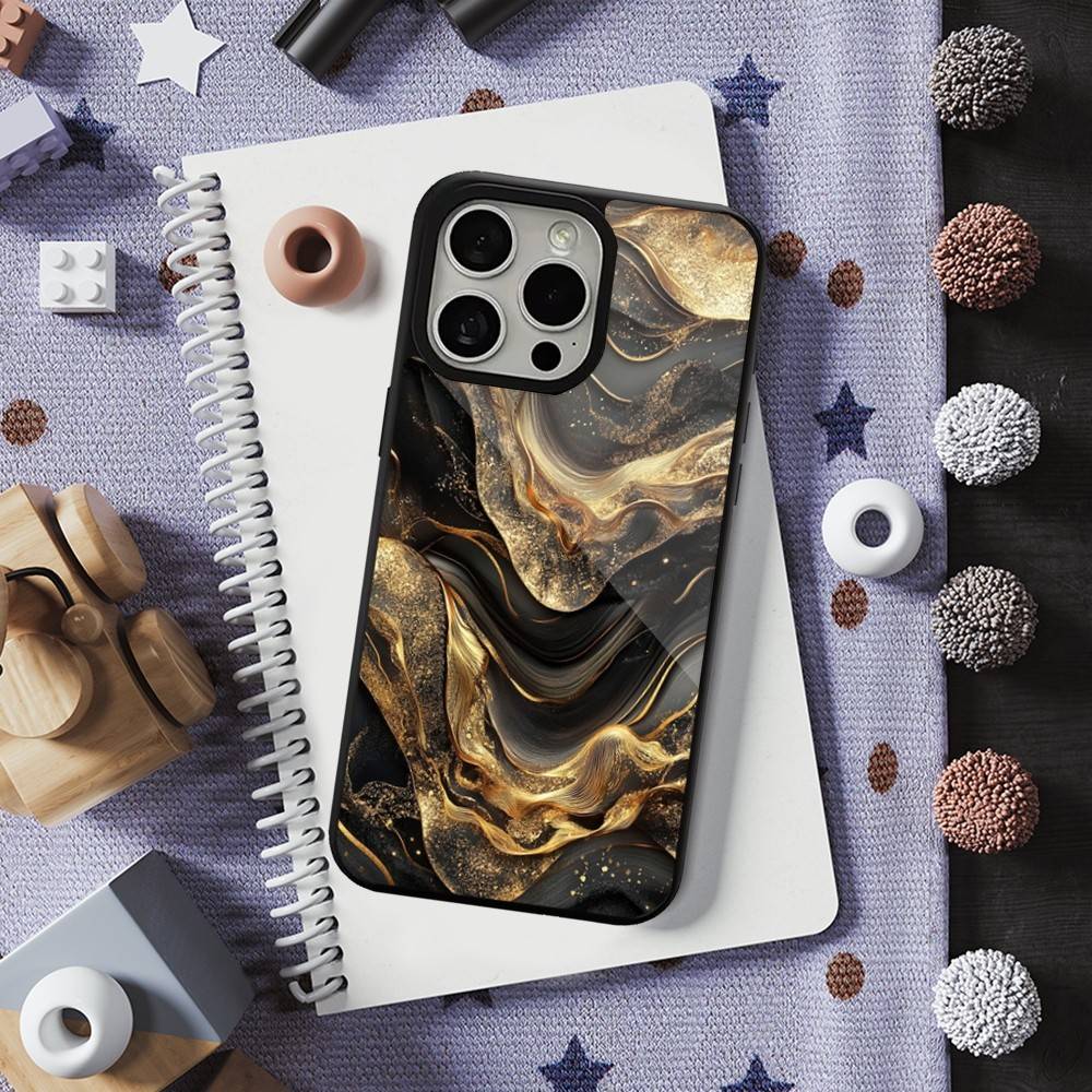 Black Gold Art Marble For iPhone 15,Mini,13,Max,11,12,Pro,16,17,14,Plus,For Magsafe,Magnetic Wireless Charging Case