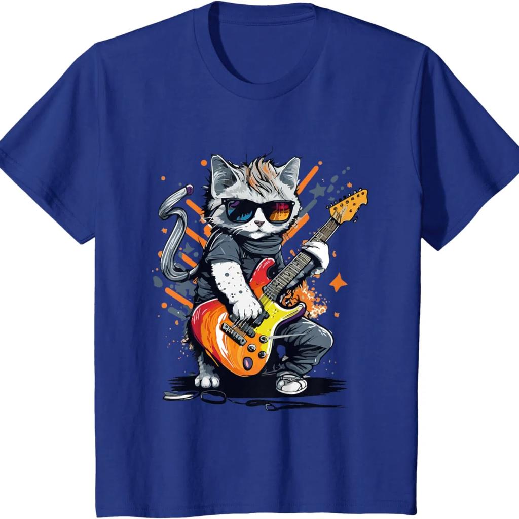 Zabawny Rock Cat Grający na Gitarze 3D Drukuj Casual Męski T-shirt Damski T-shirt Dziecięcy Festiwal Muzyczny Ubrania Graficzne T-shirty