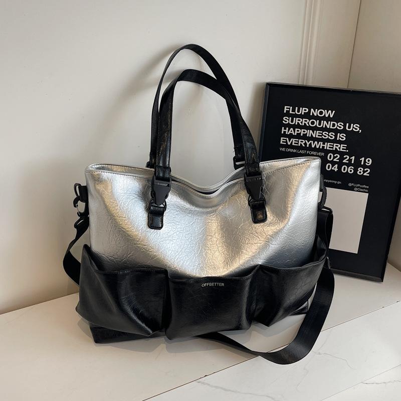 Simple PU Texture Travel Bag, Large Capacity Cover, Tie Rod, Light Tote Bag, Women's Leisure Commuting Yoga Sports Bag
