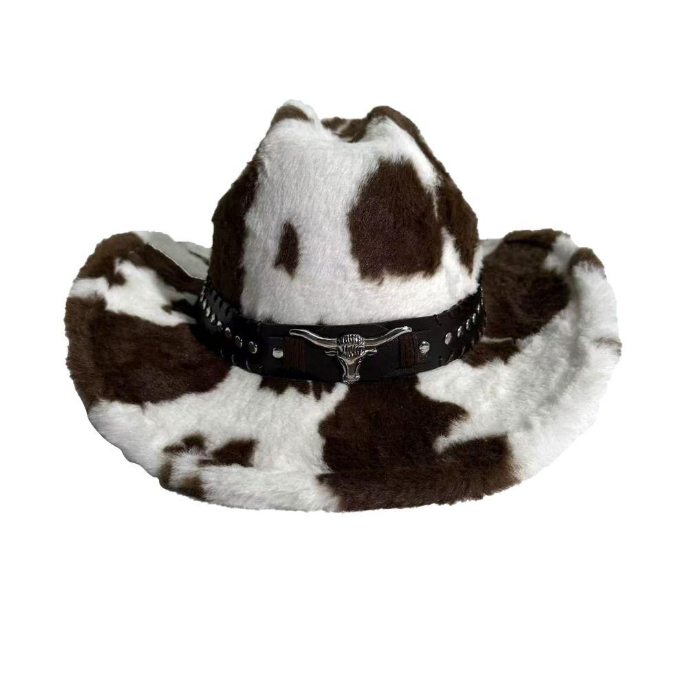 Polyester Plüsch Cowboyhut Breiter Rand Plüsch Cowboyhut Flauschiger Western Cowgirl Hut Streetwear Täglich