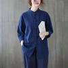 Damen Vintage Baumwolle Leinen Freizeithemden Chinesischer Stil Vintage Einfarbig Locker Damen Langarm Tops