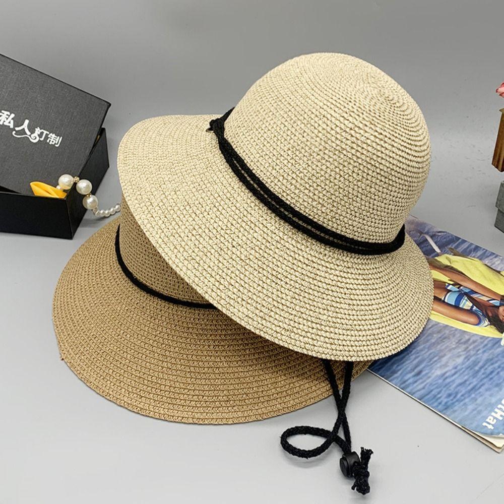 Foldable Straw Bucket Hat Wide Brim Visor Cap Fashion Women's Straw Hat  Men Women