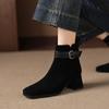 Krazing Pot Cow Suede Nubuck Square Toe Thick Heels Chelsea Boots Size 42 Zip Beauty Lady Women Ankle Boots