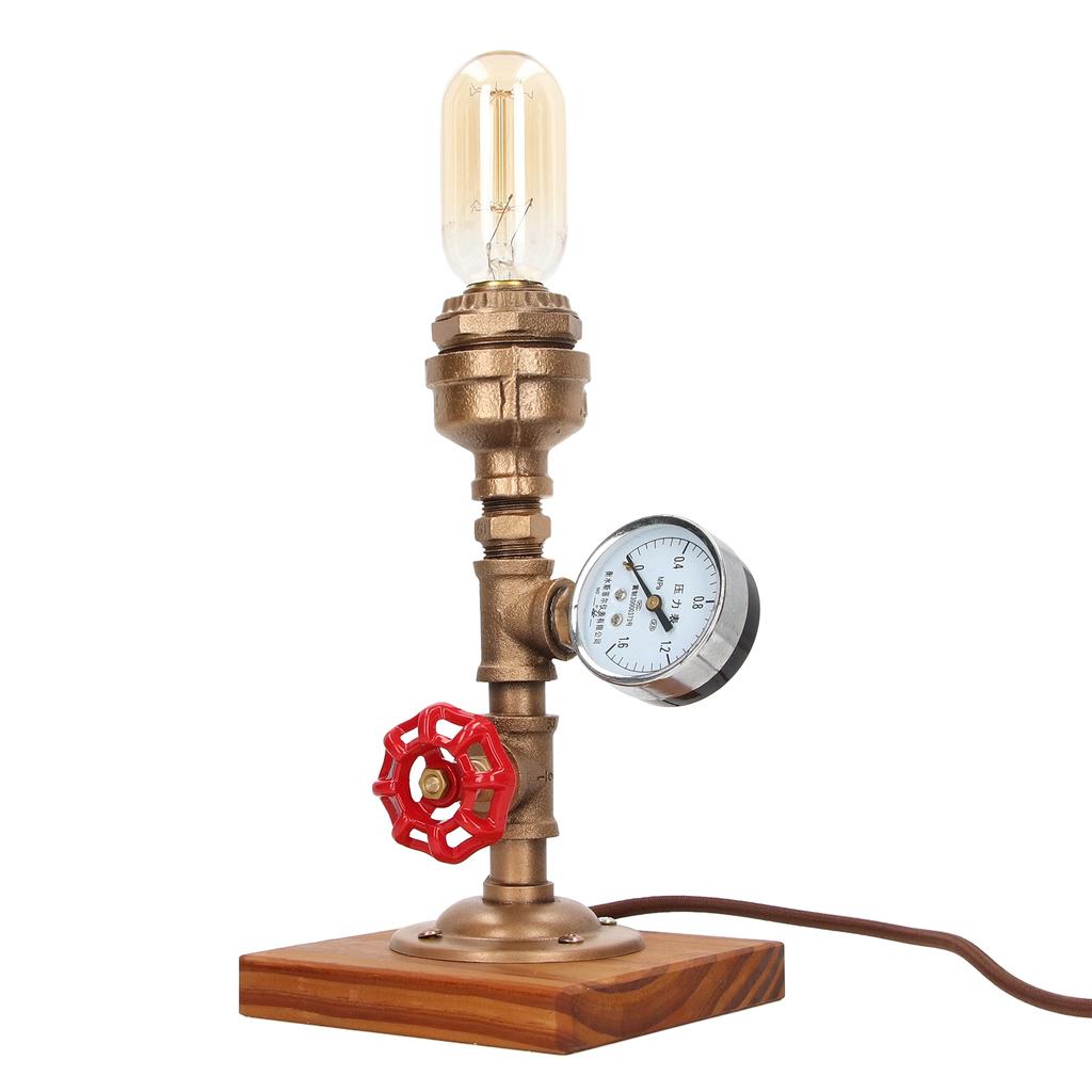 Industrial Style Retro Desk Lamp Malleable Steel Carbonized Pine Decorative Table Lamp for Cafe