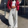 Pantalones de Estilo Universitario Retro Americano para Mujer Unisex Corte Holgado Conjunto de Dos Piezas con Doble Cintura Falsa para Deportes