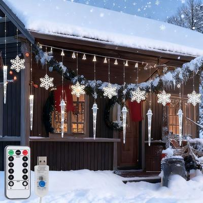 Weihnachts-Schneeflocken-Eiszapfenlichter Wasserdichte Vorhanglichter mit 8 Modi Schneeflockenlichter für Dachvorsprünge Garten Hof