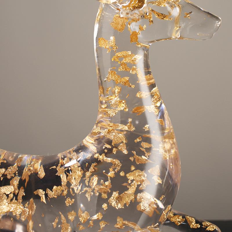 Modern Premium Nice Transparent Gold Foil Elk Ornaments High-end Living Room TV Cabinet Wine Cabinet Entrance Home Use Decoration Ornaments