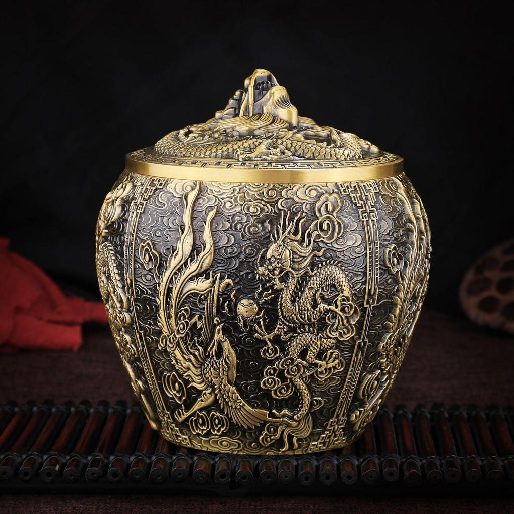 Kowloon Brass Five Bulls Tea Caddy Desk Ornament